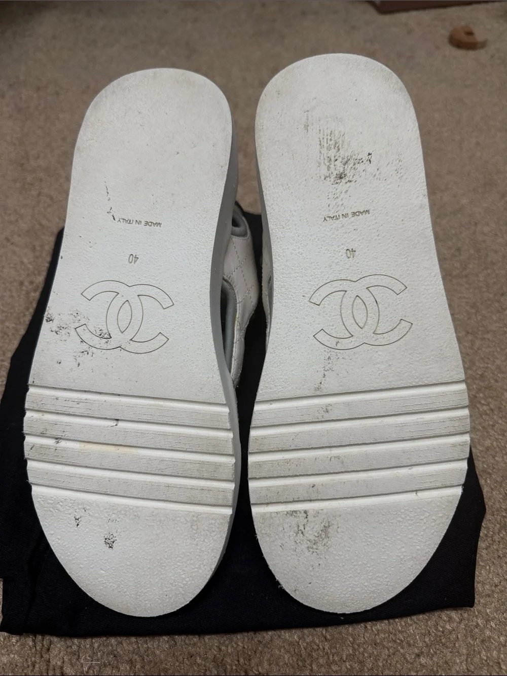 CHANEL Gladiator White, Gold & Light Gray Quilted Sport Sandals 40